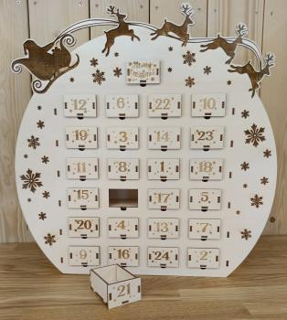 Holz Adventskalender mit Weihnachtsmann und Rentiere